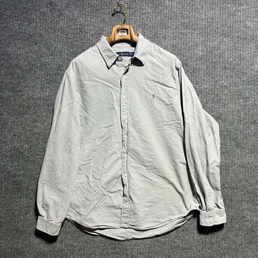 Polo Ralph Lauren Button Down Shirt Mens XXL Grey Long Sleeve Cotton Pony Logo